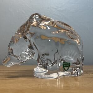 VTG 1980s Orrefors Crystal Grizzly Bear Figurine Paperweight Collectible Ursine